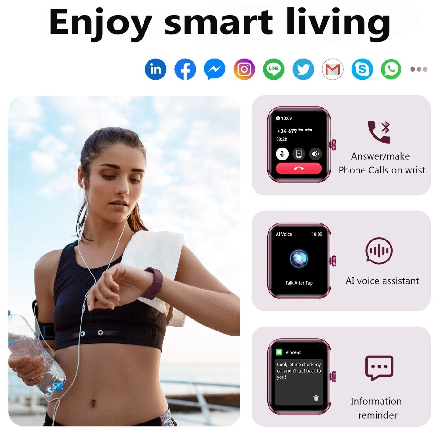 Alexa Smart Watch Women ladies Make Call Bluetooth Phone Call Watch For Samsung