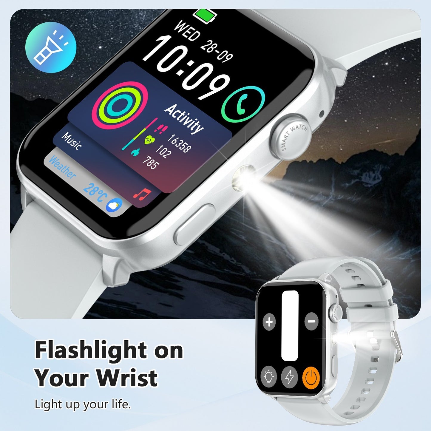 Smart Watch (Answer/Make Call) Fitness Tracker Sport Watches With LED Flashlight