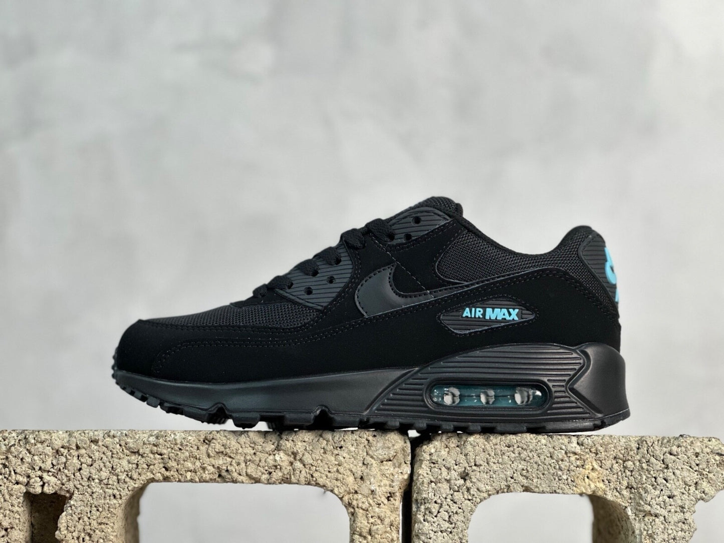 Nike Air Max 90 Men's Trainers Triple Black Low Top Sports Running Shoe Sneaker