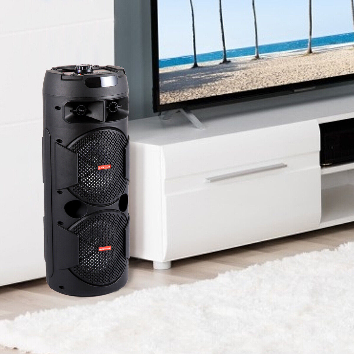 6000W Bluetooth Speaker Portable Dual Sub Woofer Heavy Bass Party DJ System Mic