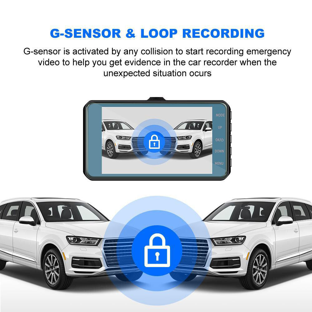 4" Dash Cam Pro Car Camera Recorder Dual Front and Rear HD 1080P Night Vision UK