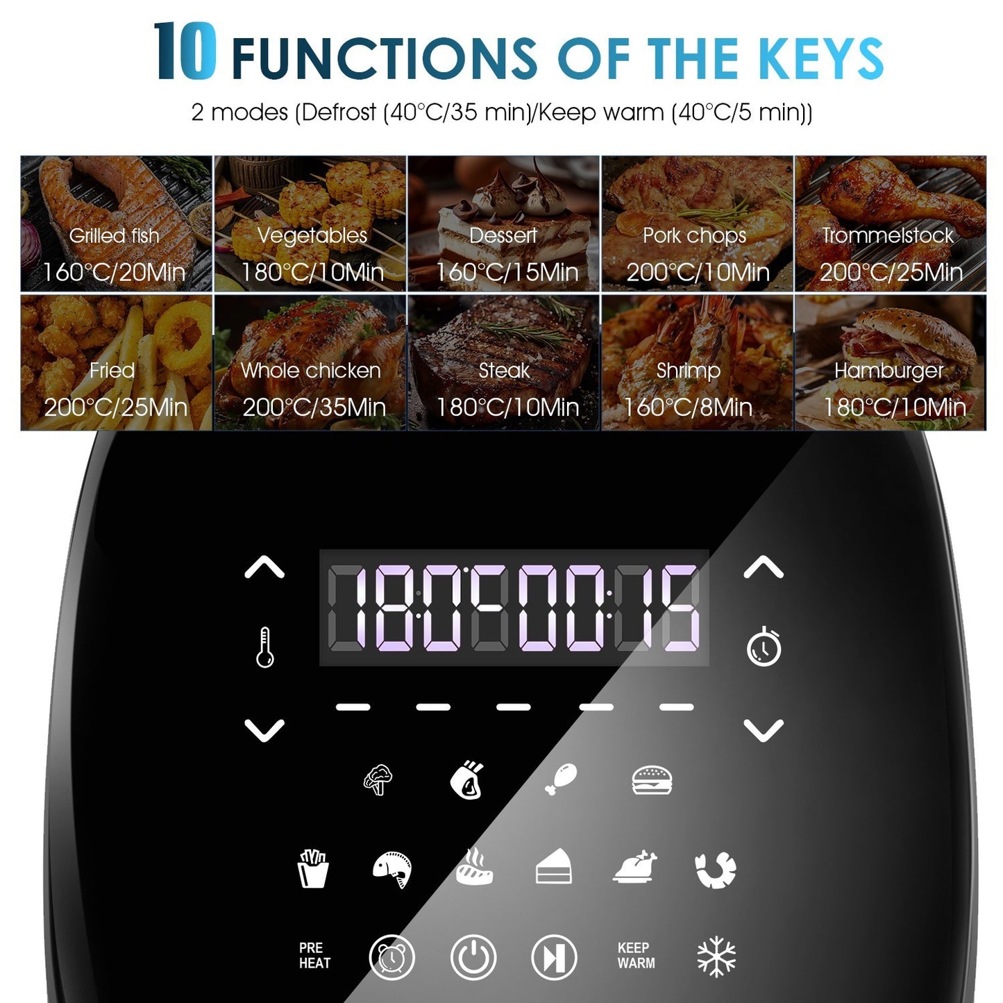 14L Air Fryer Digital Kitchen Oven Oil Free Low Fat Healthy Frying Cooker 1700W