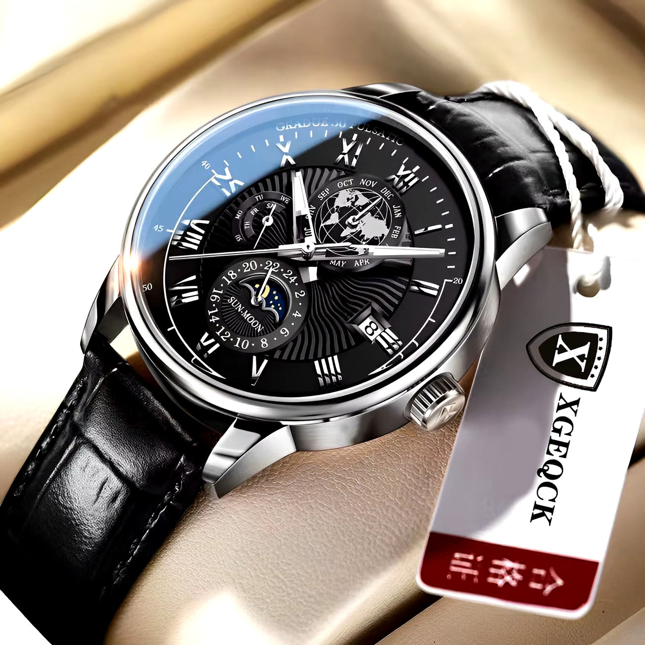 Luxury Mens Leather Watch Waterproof Luminous Chronograph Quartz Wristwatch UK