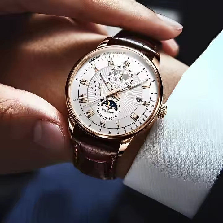 Luxury Mens Leather Watch Waterproof Luminous Chronograph Quartz Wristwatch UK
