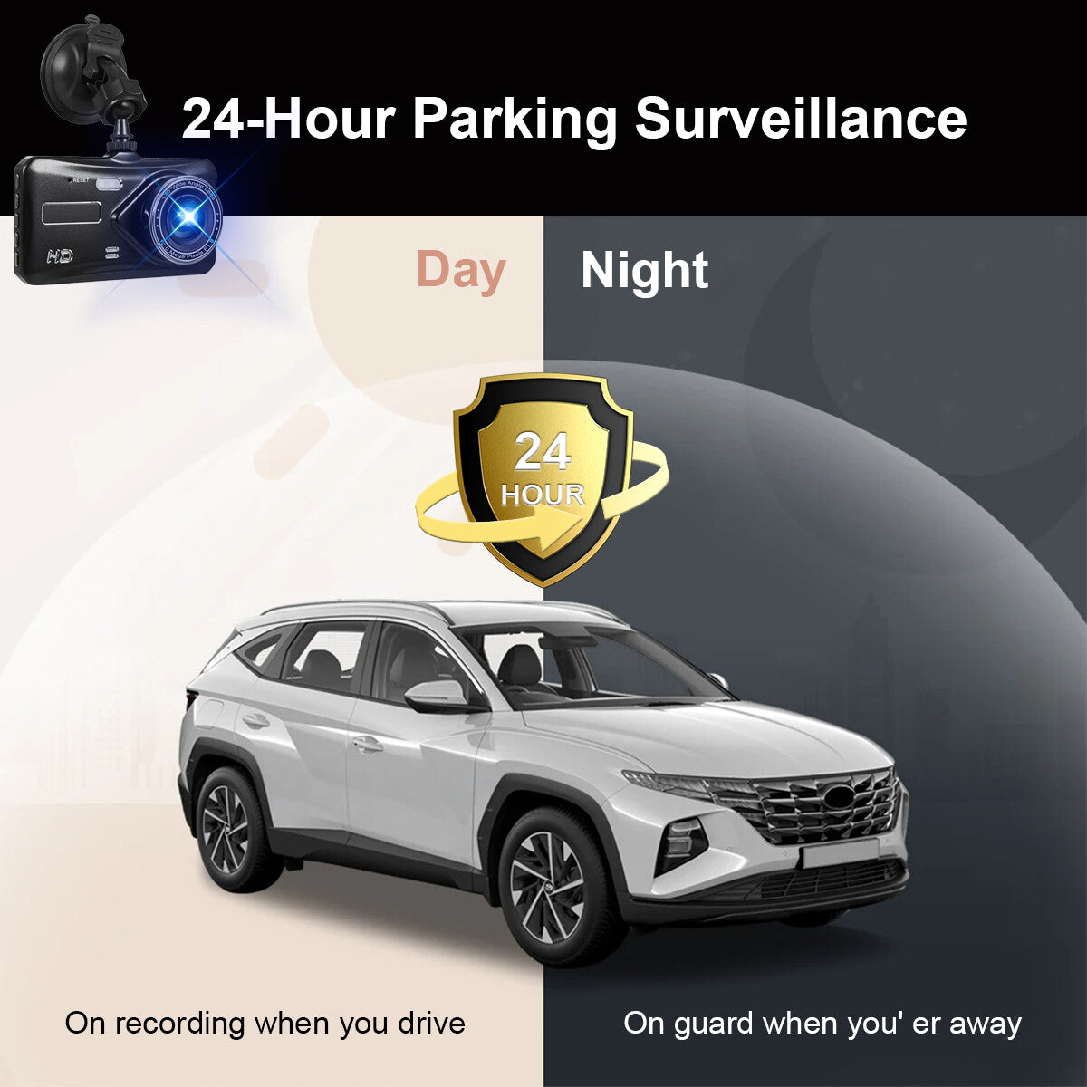 4" Dash Cam Pro Car Camera Recorder Dual Front and Rear HD 1080P Night + SD Card