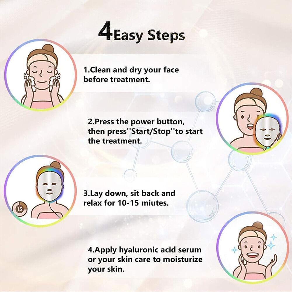 7 LED Light Photon Therapy Face Neck Mask Rejuvenation Skin Wrinkles Anti-aging