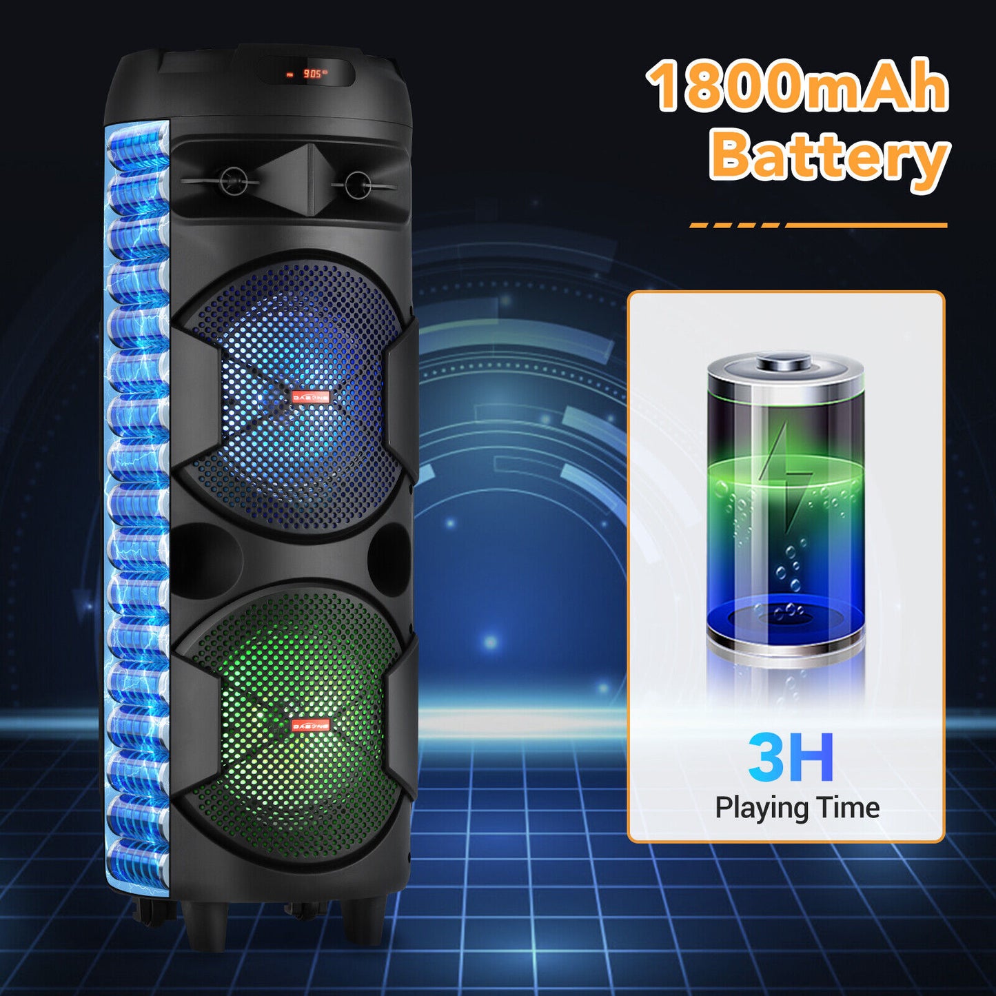 6000W Bluetooth Speaker Portable Dual Sub Woofer Heavy Bass Party DJ System Mic
