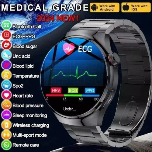 UK 2025 New Medical Grade Smart Watch Blood Pressure Oxygen Heart Rate Bluetooth