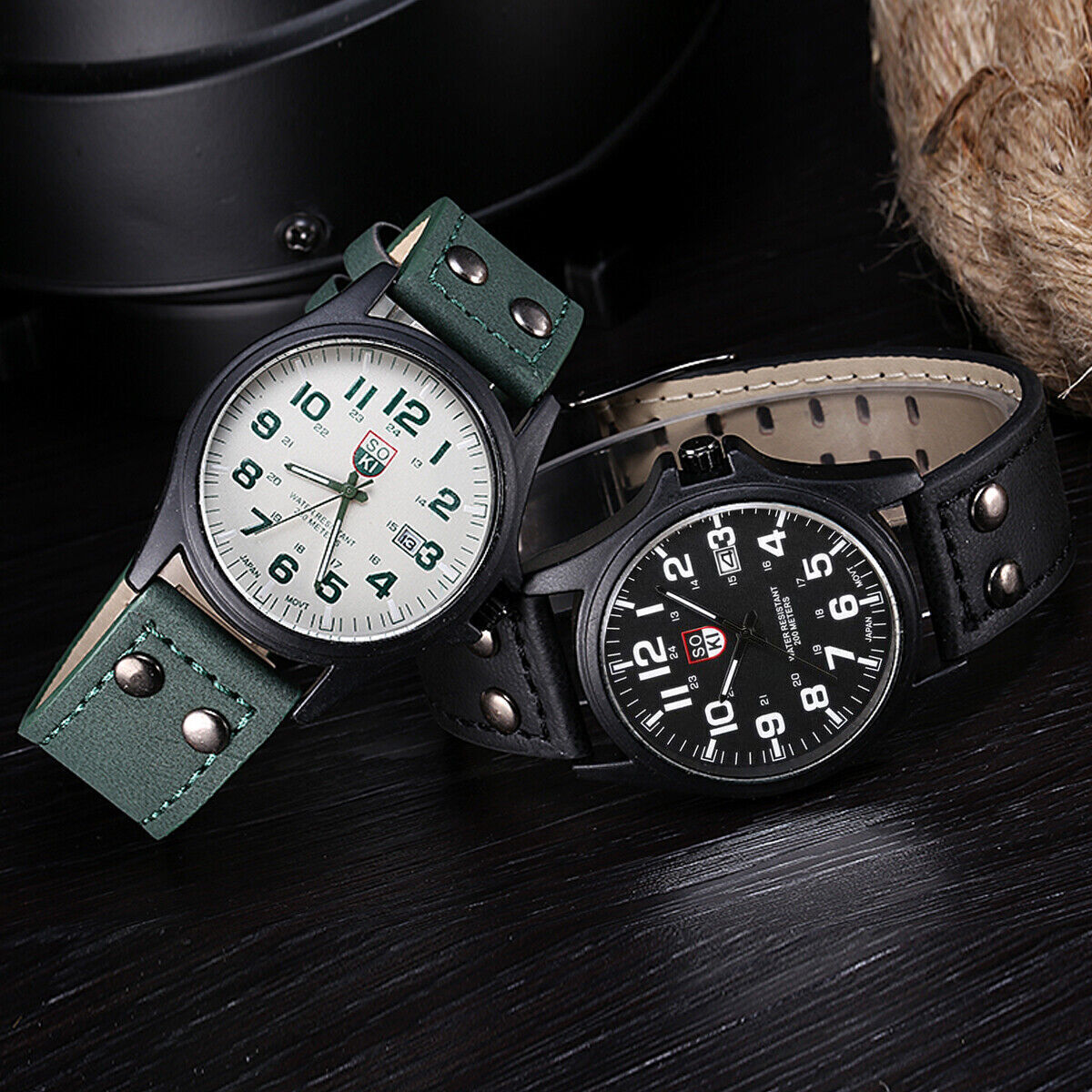 Men’s Military Leather Date Quartz Analog Army Casual Dress Wrist Watches UK
