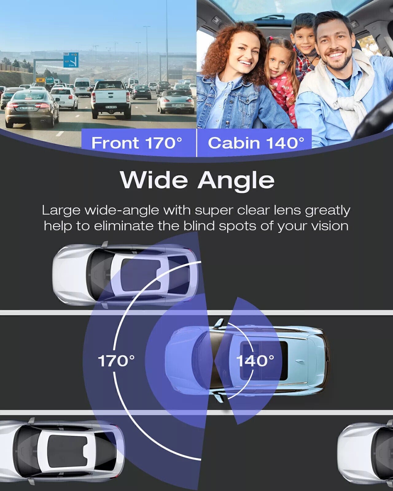 TOGUARD Dual Dash Cam FHD 1080P+1080P Front Inside Cabin Car Camera Night Vision