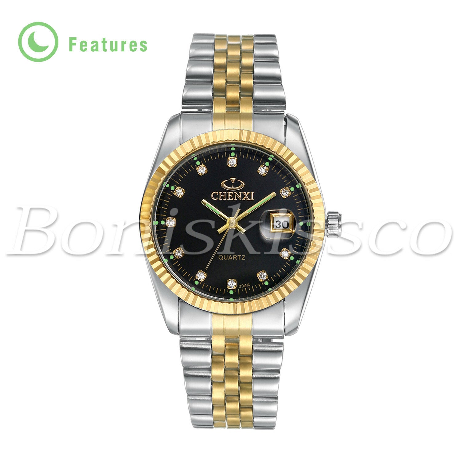 Men's Women's Luxury Luminous Rhinestone Stainless Steel Wristband Couples Watch