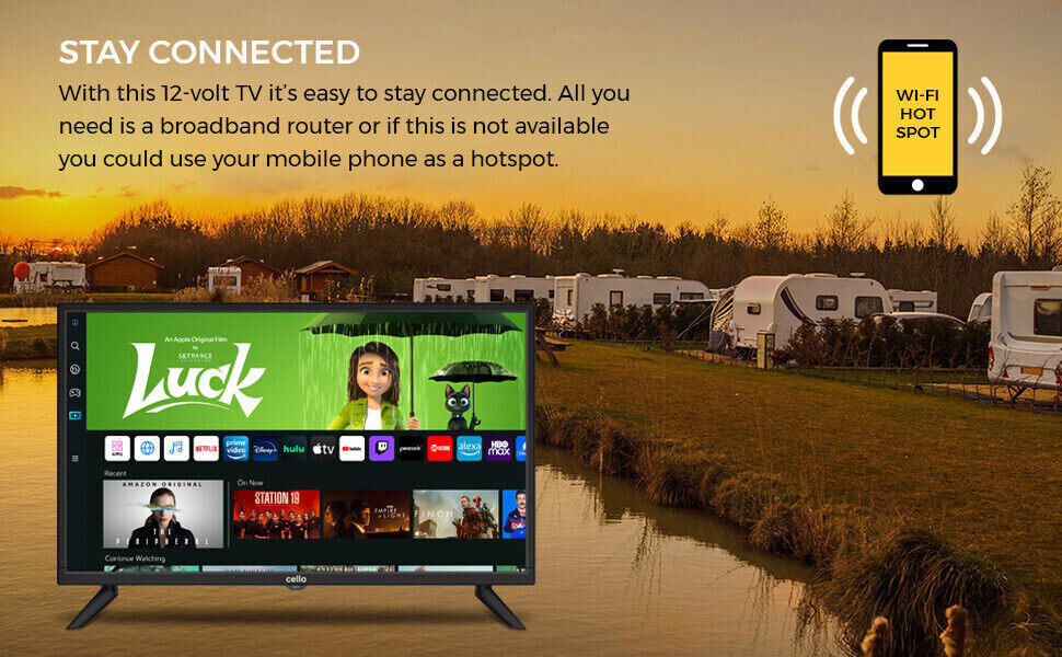 Cello 32 Inch Smart 12v 24v 240v TV WiFi Freeview Play  Freesat CARAVAN TV WHITE