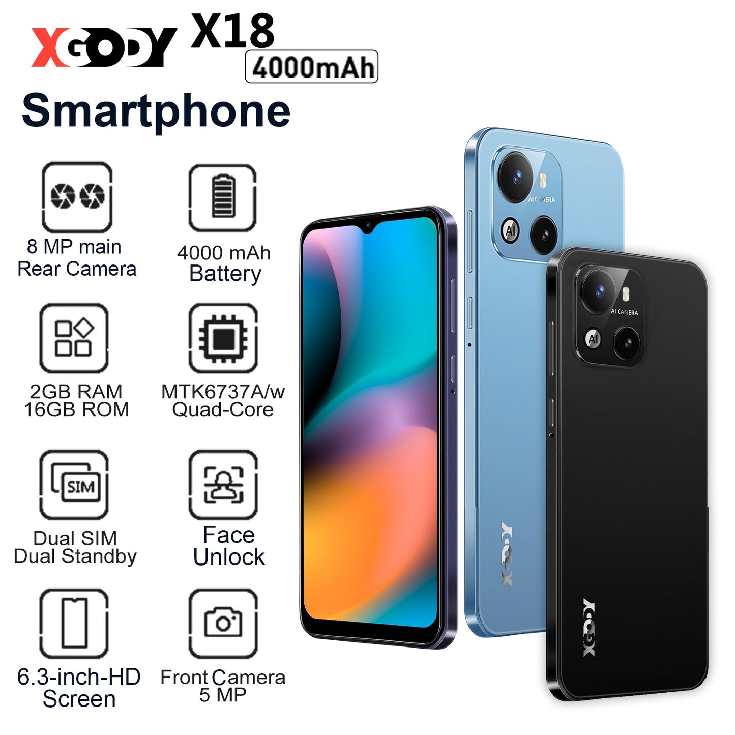 2025 Phone Unlocked 4G Android 14 Mobile Phone Smartphone 2*SIM 4/8-Core 6.3" 4G