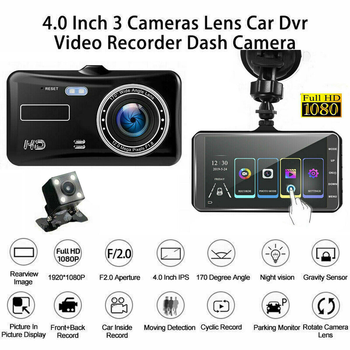 4" Dash Cam Pro Car Camera Recorder Dual Front and Rear HD 1080P Night Vision UK
