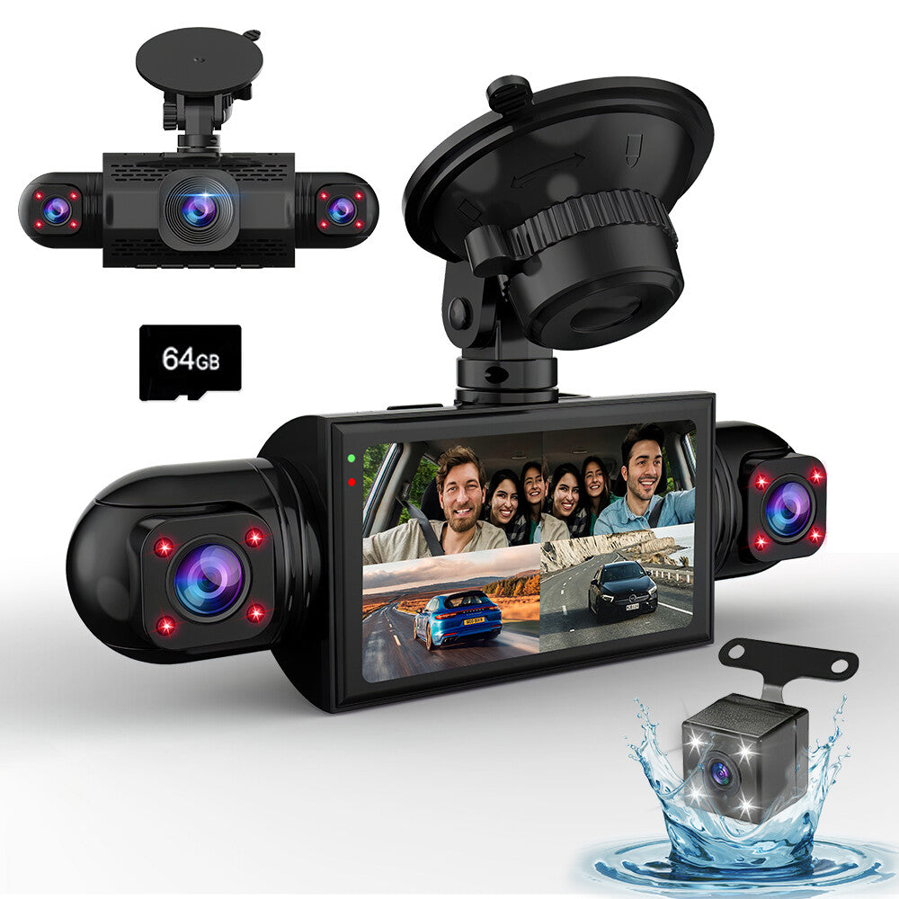 1080P Car Dash Camera +64GB Card Front Rear Driving Recorder 4 Channel G-Sensor