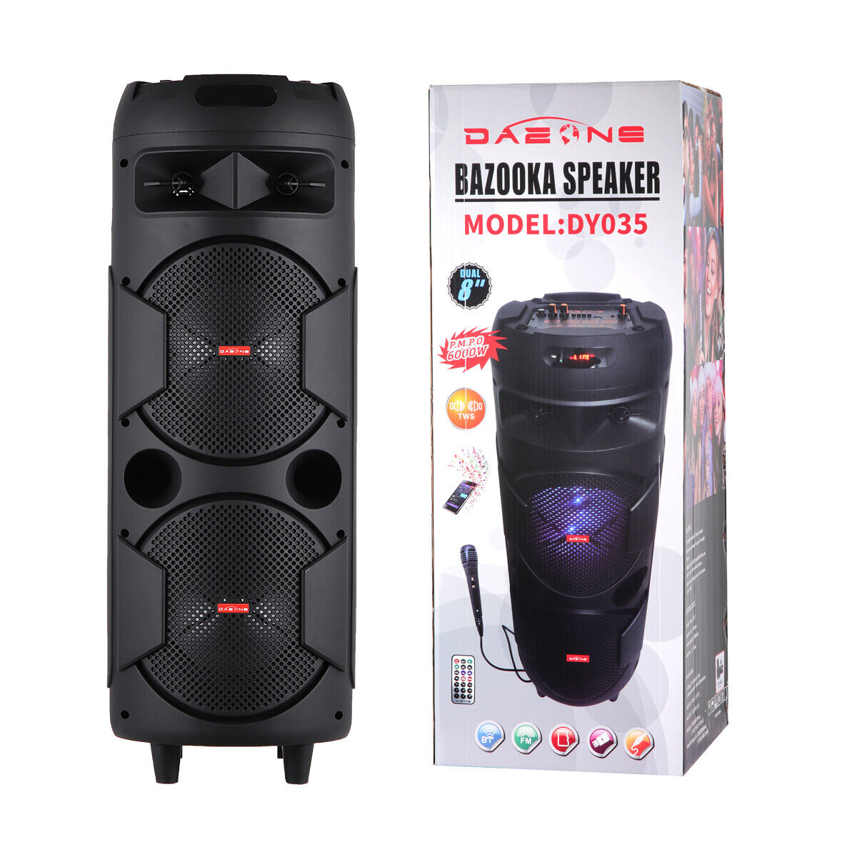6000W Bluetooth Speaker Portable Dual Sub Woofer Heavy Bass Party DJ System Mic