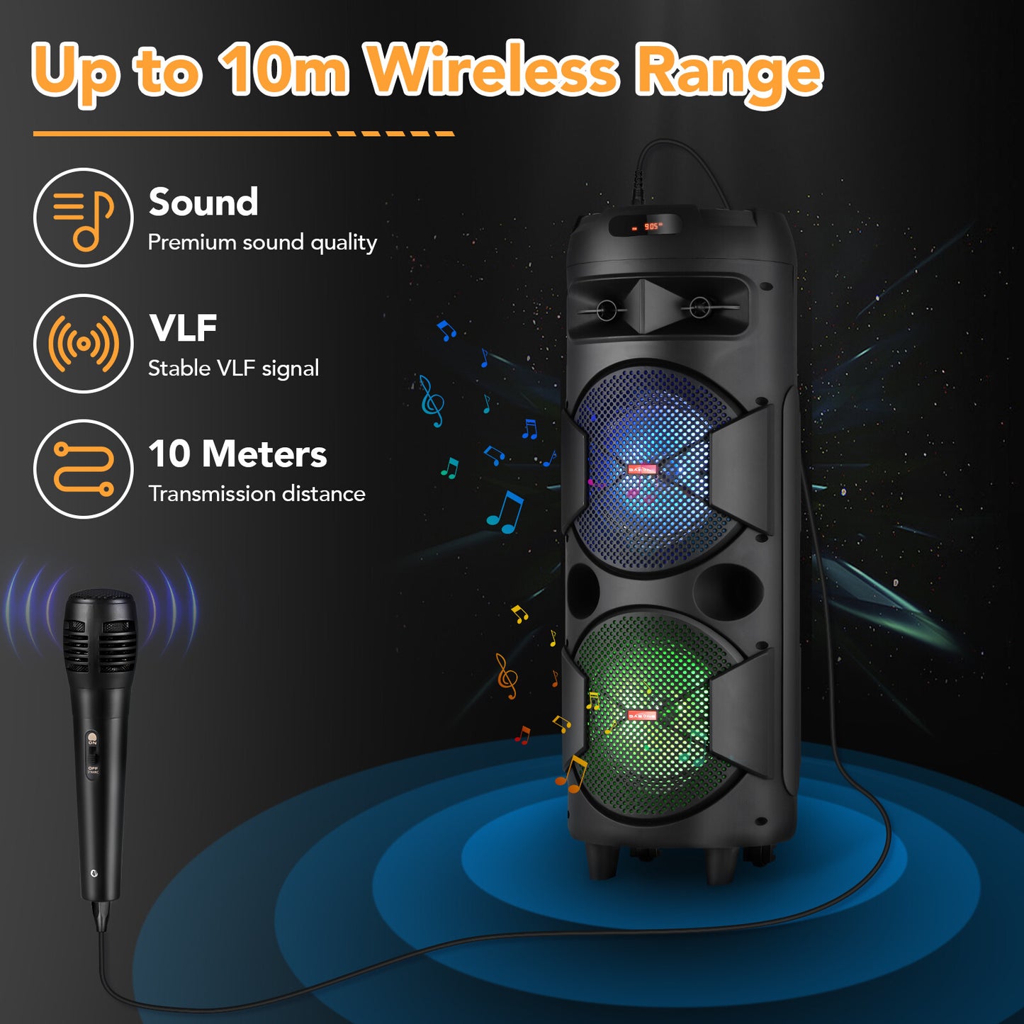 6000W Bluetooth Speaker Portable Dual Sub Woofer Heavy Bass Party DJ System Mic