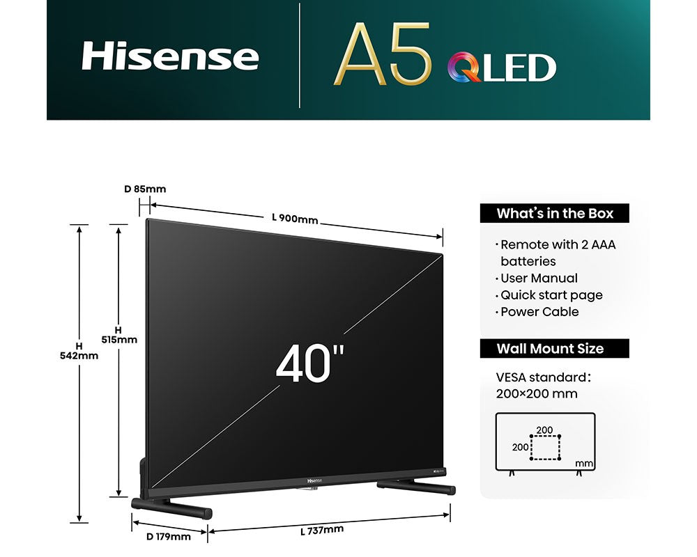 Hisense 40A5NQTUK A5 40" QLED Full HD Smart TV