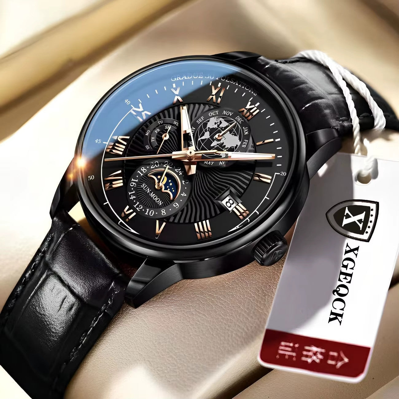 Luxury Mens Leather Watch Waterproof Luminous Chronograph Quartz Wristwatch UK