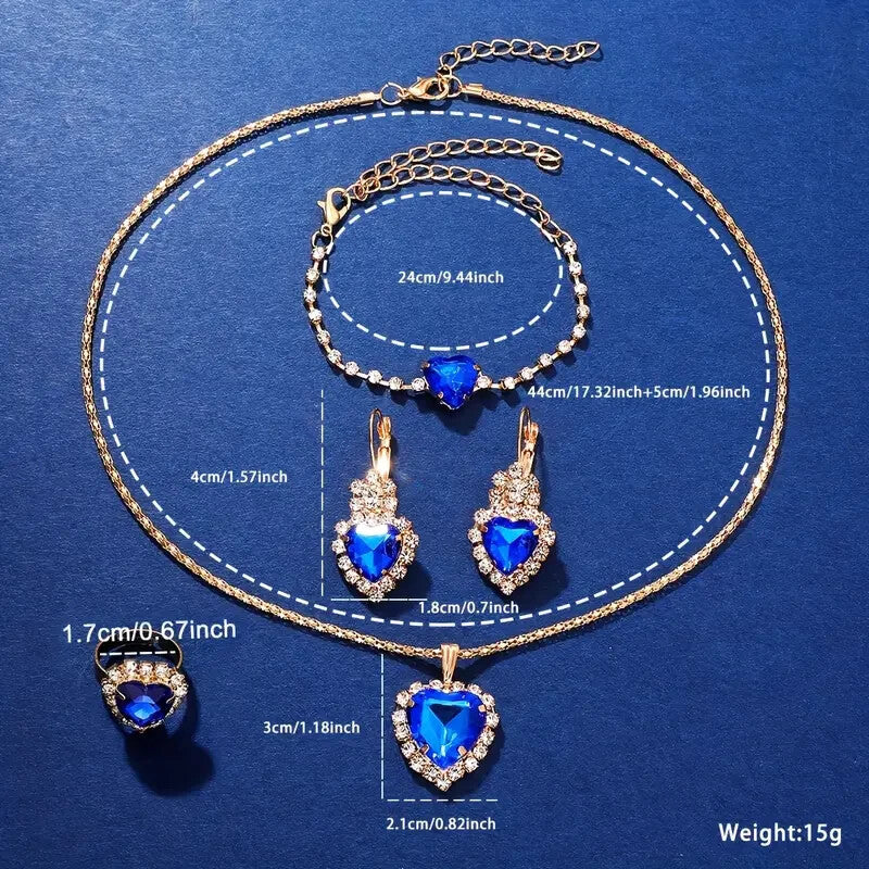 Watch Gift Set for Women Ladies Blue Gold Rhinestone 5 Pieces of Jewellery UK