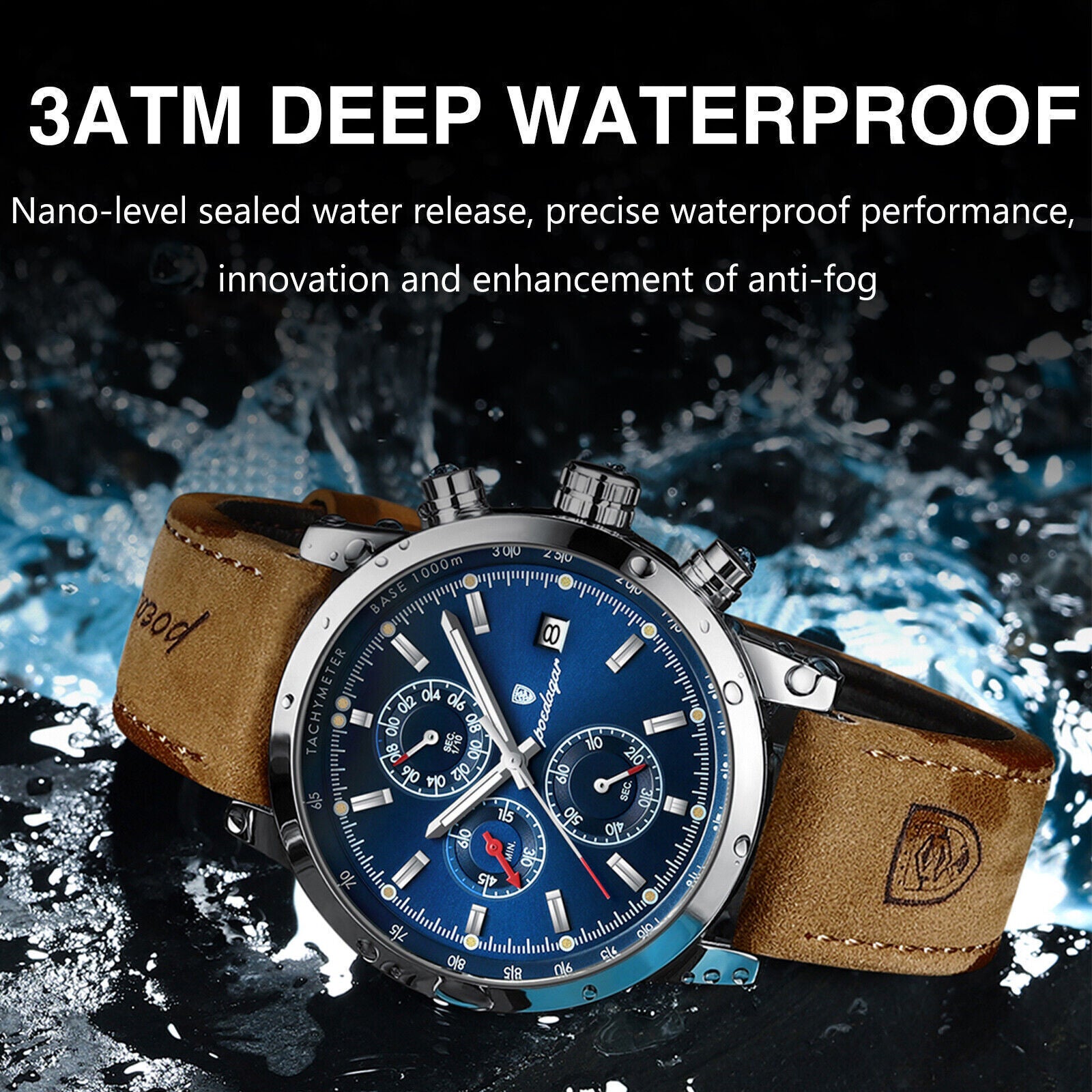 Mens Luxury Watch Waterproof Luminous Date Chronograph Leather Quartz Wristwatch