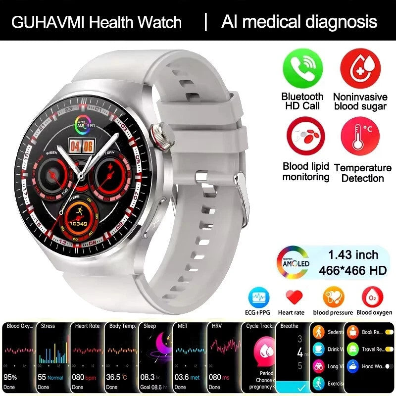 UK 2025 New Medical Grade Smart Watch Blood Pressure Oxygen Heart Rate Bluetooth