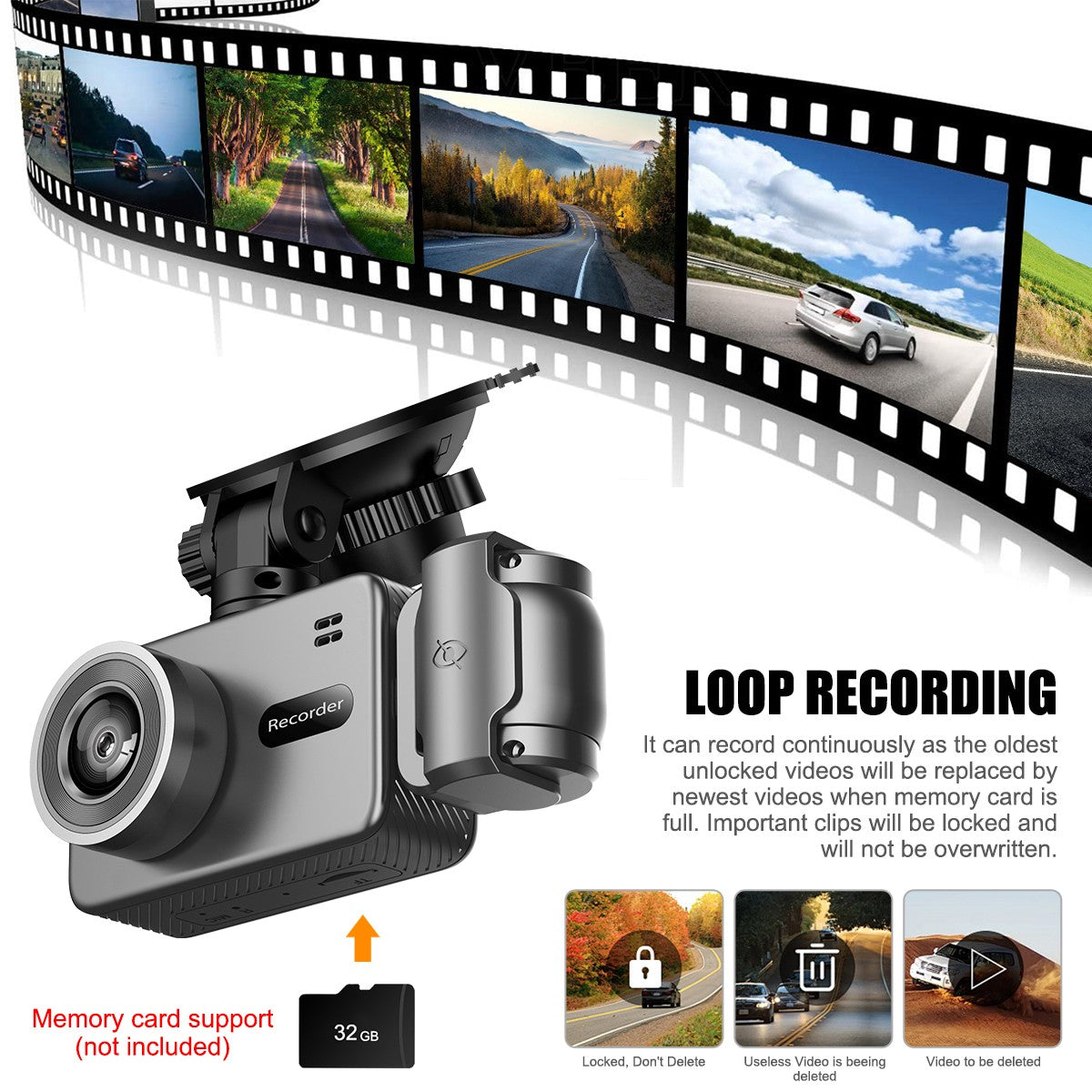 Front and Rear 4K Dash Cam View 120° Car Camera Night Vision with Built in WiFi