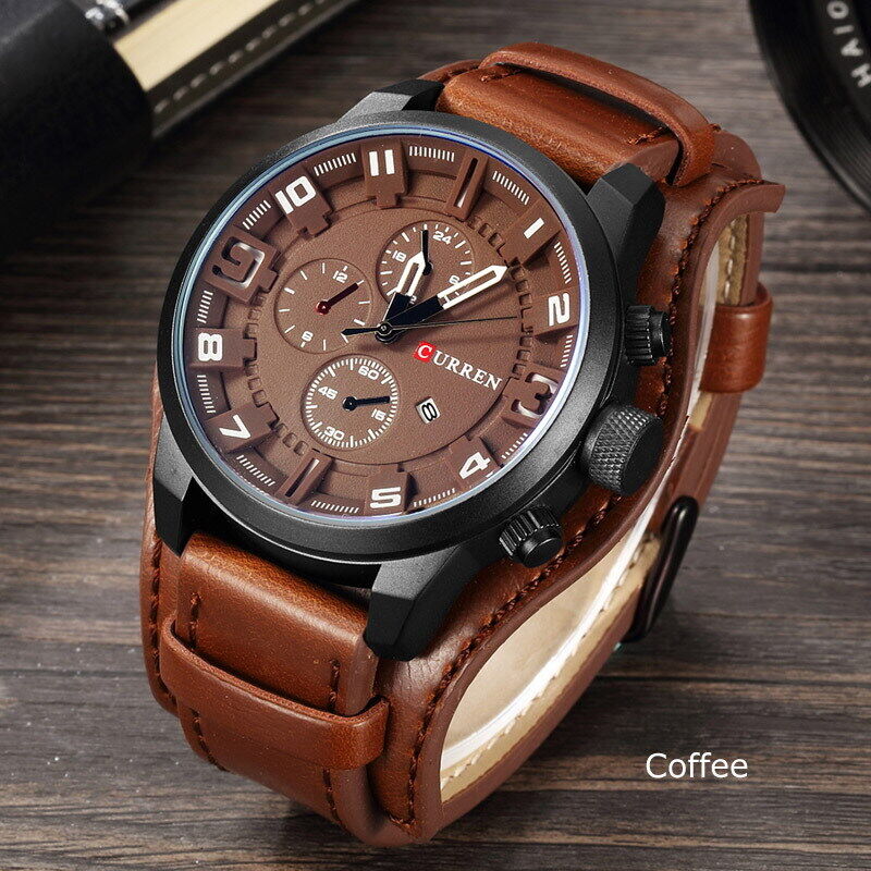 Fashion Mens Quartz Date Leater Strap Waterproof Army Military Men Sports Watch