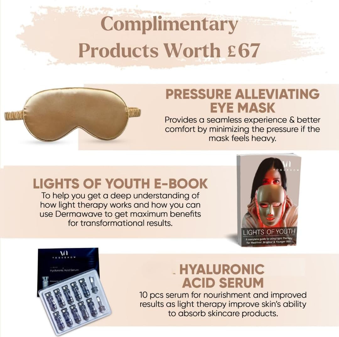 Led Face Mask Light Therapy - Dermawave 7 Colors Light Therapy Mask with 10 Pcs