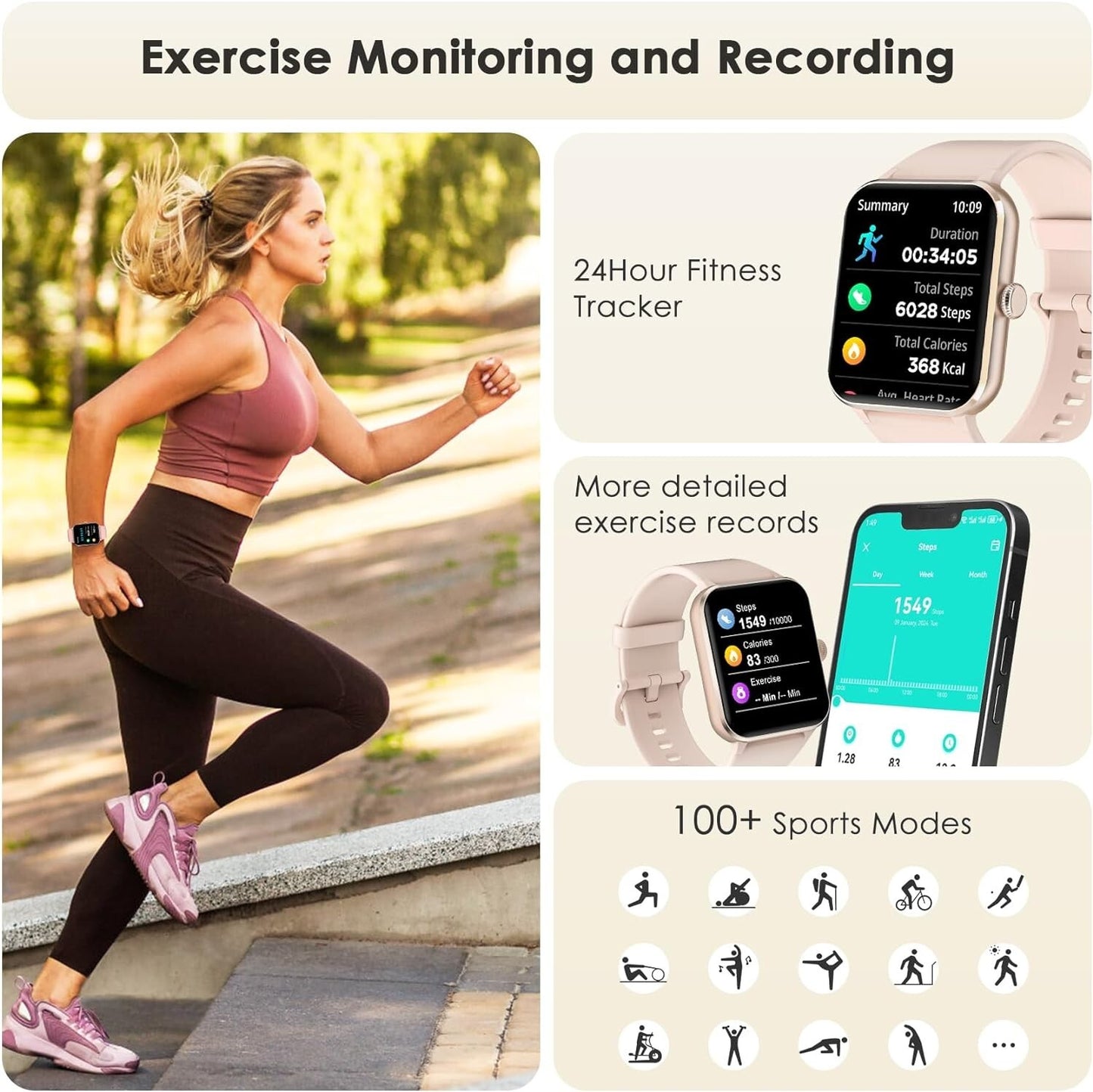 Smart Watch Women Ladies Fitness Tracker Blood Pressure Heart Rate Sport Watch