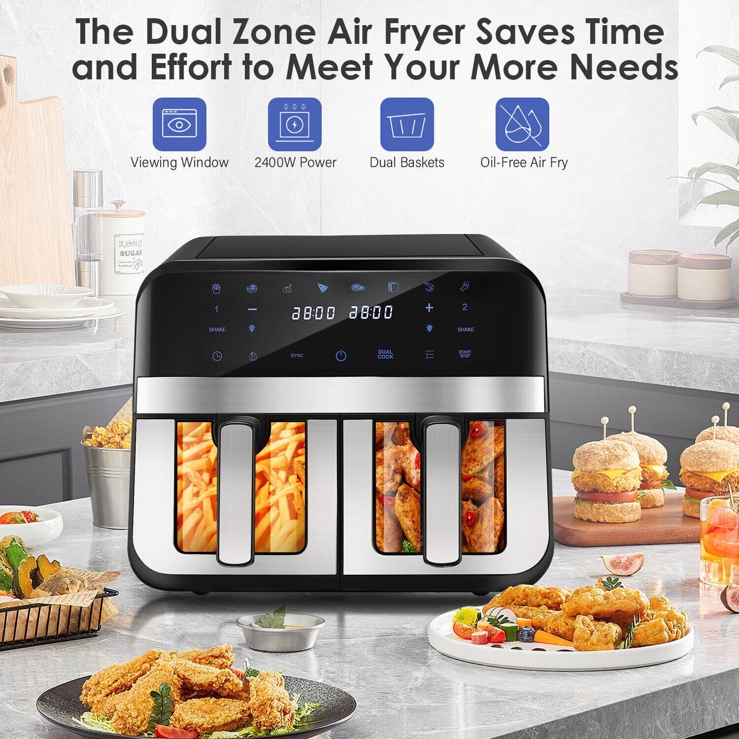 9L Visible XL Dual Baskets Air Fryer Digital 2400W Heathy Cooker Kitchen Ijnjats