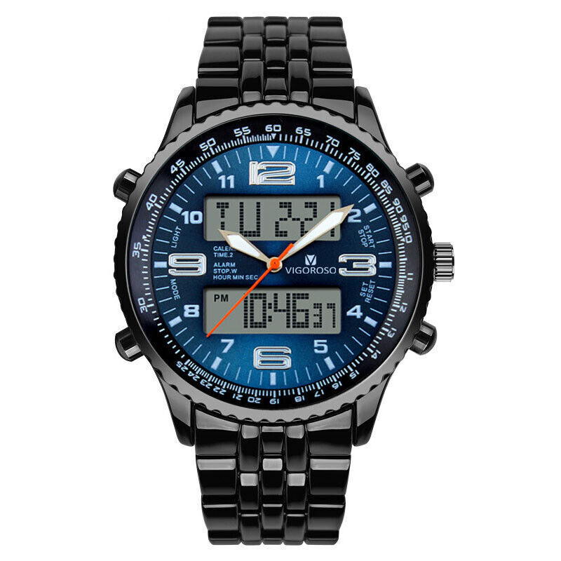 Luxury Mens Analogue Digital LED Stainless Steel Waterproof Military Sport Watch