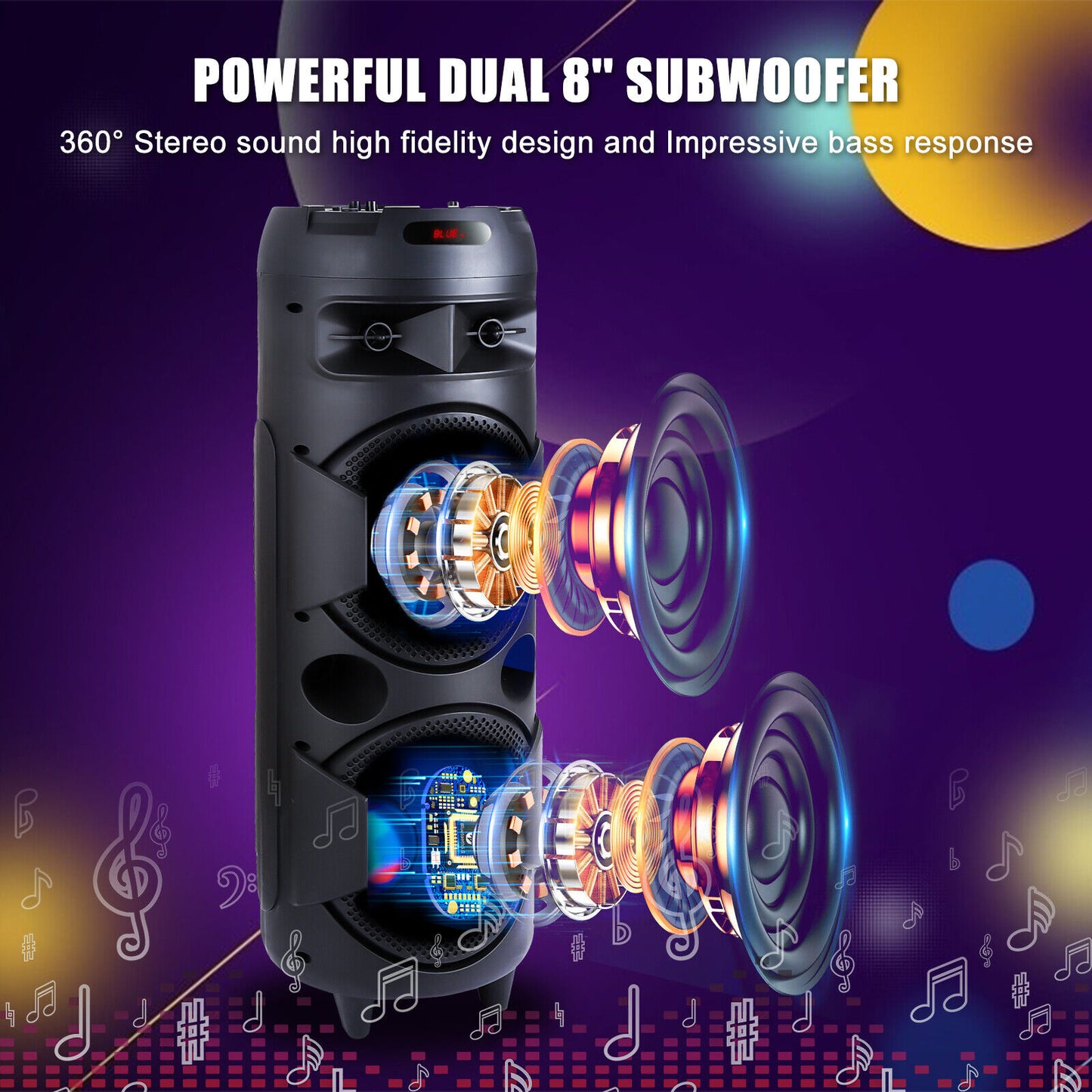 6000W Bluetooth Speaker Portable Dual Sub Woofer Heavy Bass Party DJ System Mic