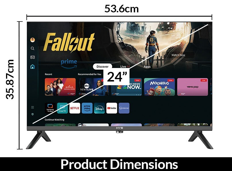 HYE 24" Inch Smart TV HD Ready 720p Frameless Tizen OS 3 x HDMI - 24HDS1008