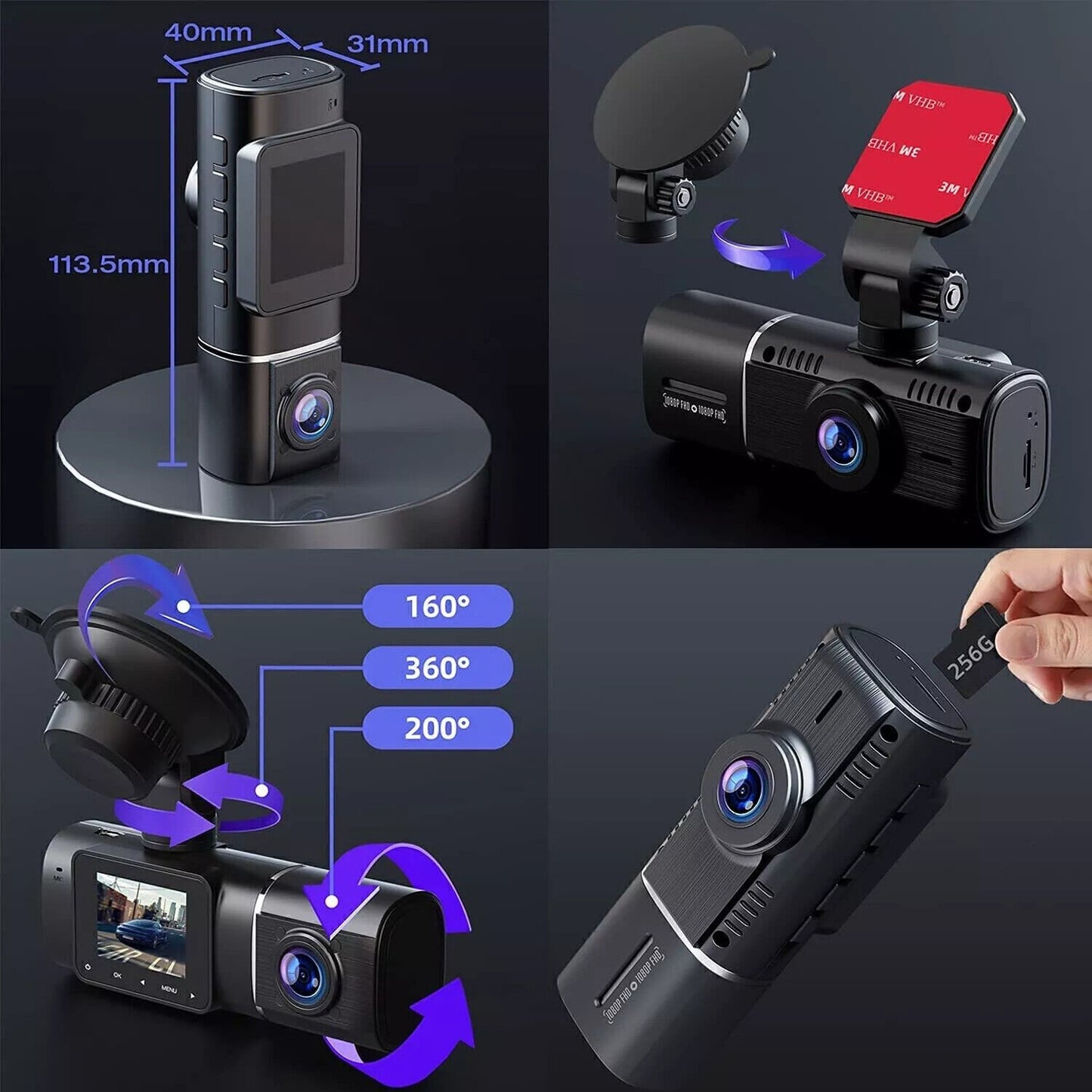 TOGUARD Dual Dash Cam FHD 1080P+1080P Front Inside Cabin Car Camera Night Vision