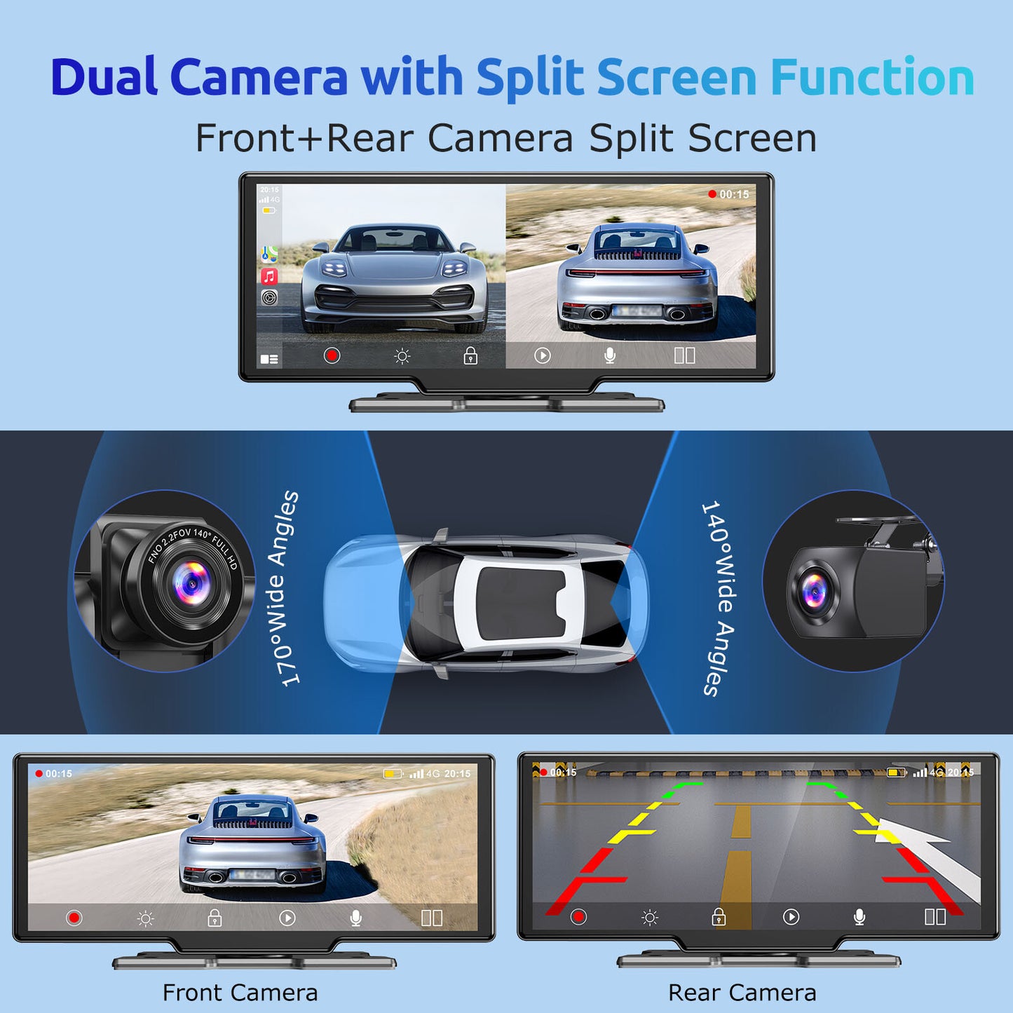 10" Portable 4K Touch Screen Car Stereo Wireless Apple Carplay Android Auto BT