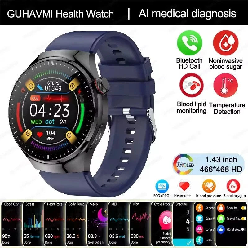 UK 2025 New Medical Grade Smart Watch Blood Pressure Oxygen Heart Rate Bluetooth