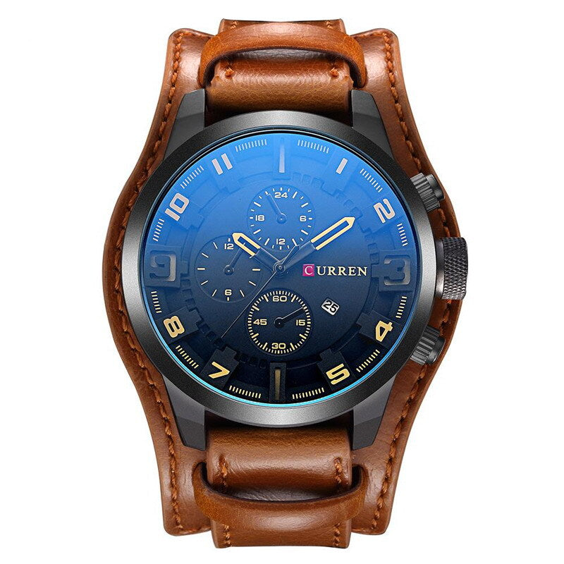Fashion Mens Quartz Date Leater Strap Waterproof Army Military Men Sports Watch