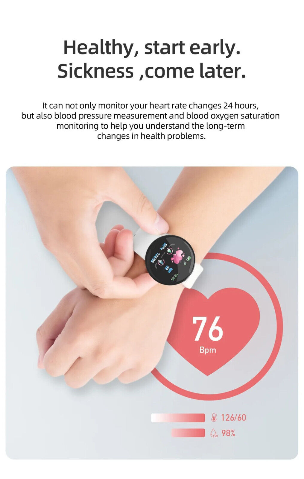 Smart Watch Heart Rate Blood Pressure Fitness Tracker for Men Women Android IOS