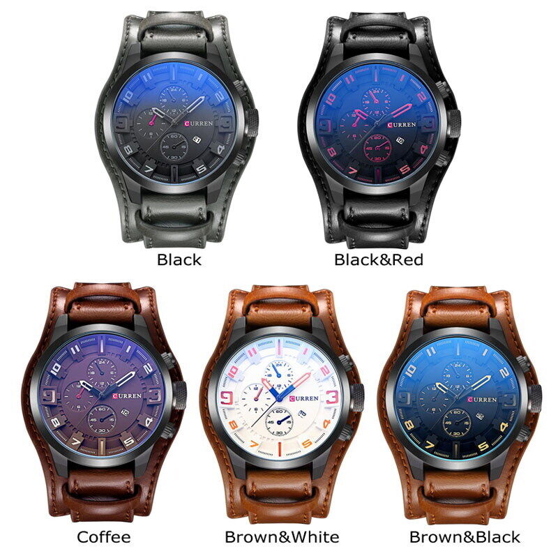 Fashion Mens Quartz Date Leater Strap Waterproof Army Military Men Sports Watch