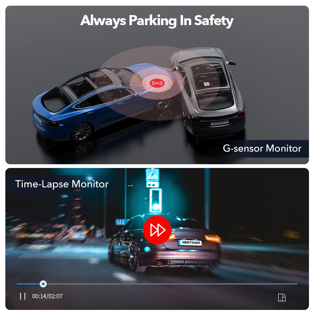 REDTIGER 4K Dash Cam Front and Rear Dash Camera WiFi GPS with Free SD Card