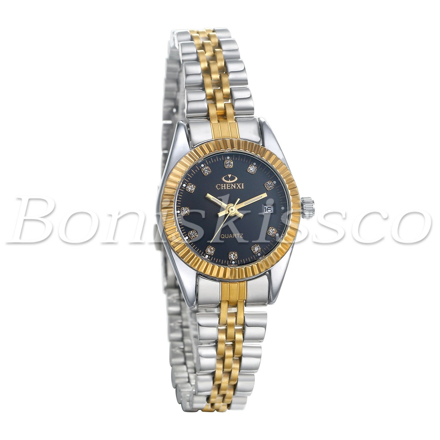 Men's Women's Luxury Luminous Rhinestone Stainless Steel Wristband Couples Watch