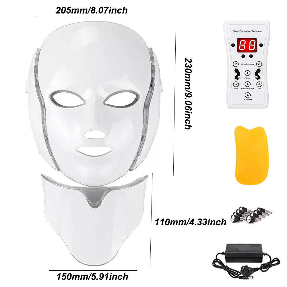 7 LED Light Photon Therapy Face Neck Mask Rejuvenation Skin Wrinkles Anti-aging