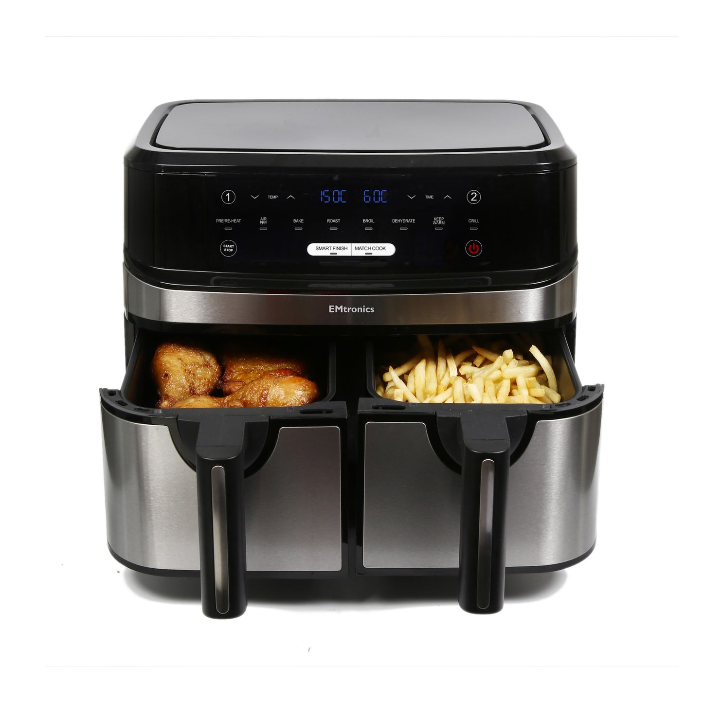 EMtronics EMDAF9LD+ 1750W Digital 9L Double Basket Large Air Fryer with Timer