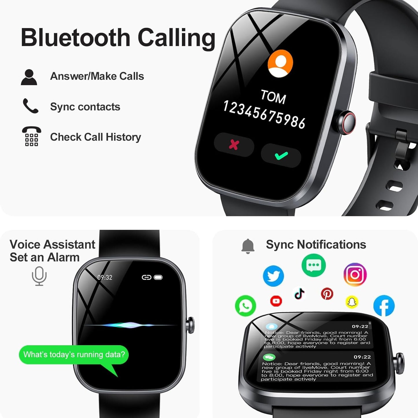 Alexa Smart Watch Calls Bluetooth Heart Rate Blood Pressure iPhone Samsung
