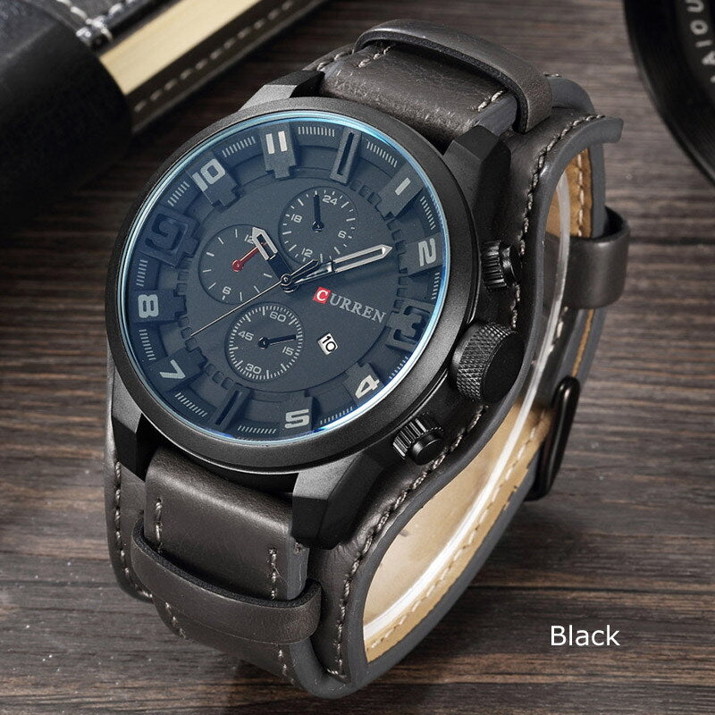 Fashion Mens Quartz Date Leater Strap Waterproof Army Military Men Sports Watch