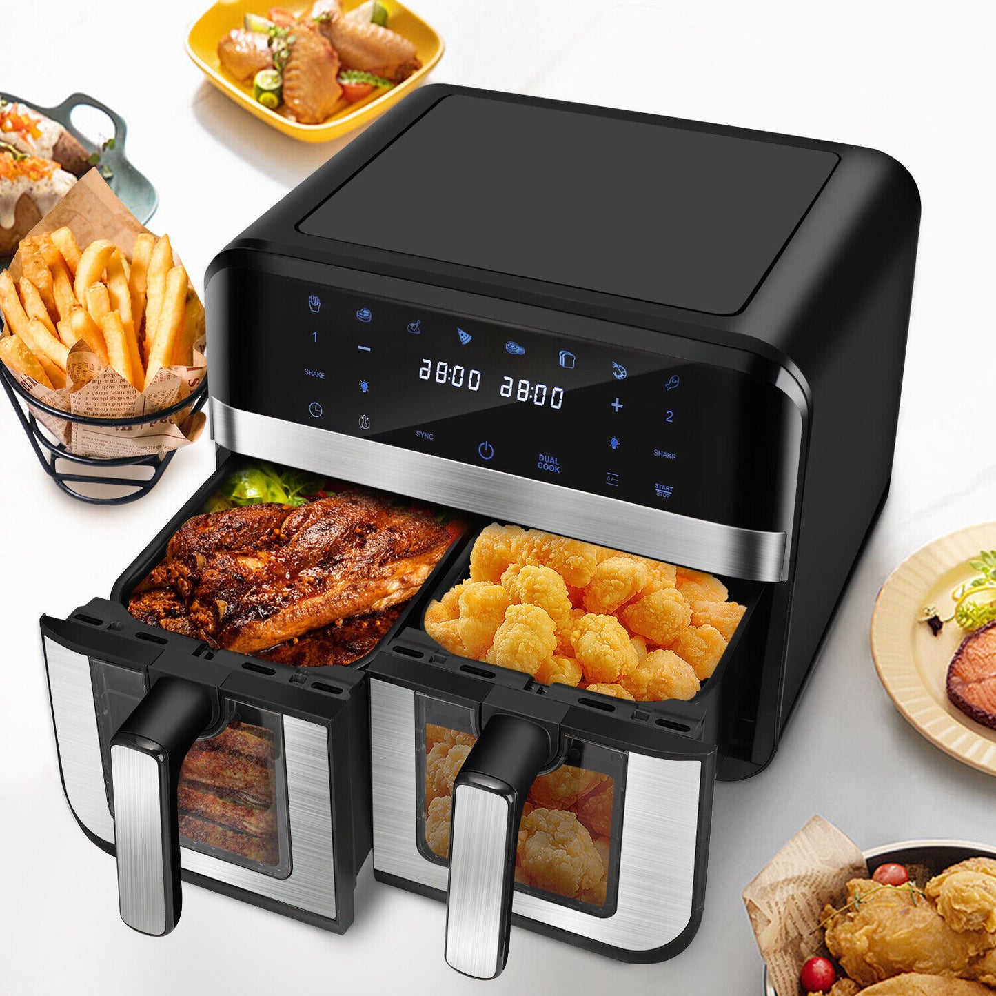 9L Visible XL Dual Baskets Air Fryer Digital 2400W Heathy Cooker Kitchen Ijnjats