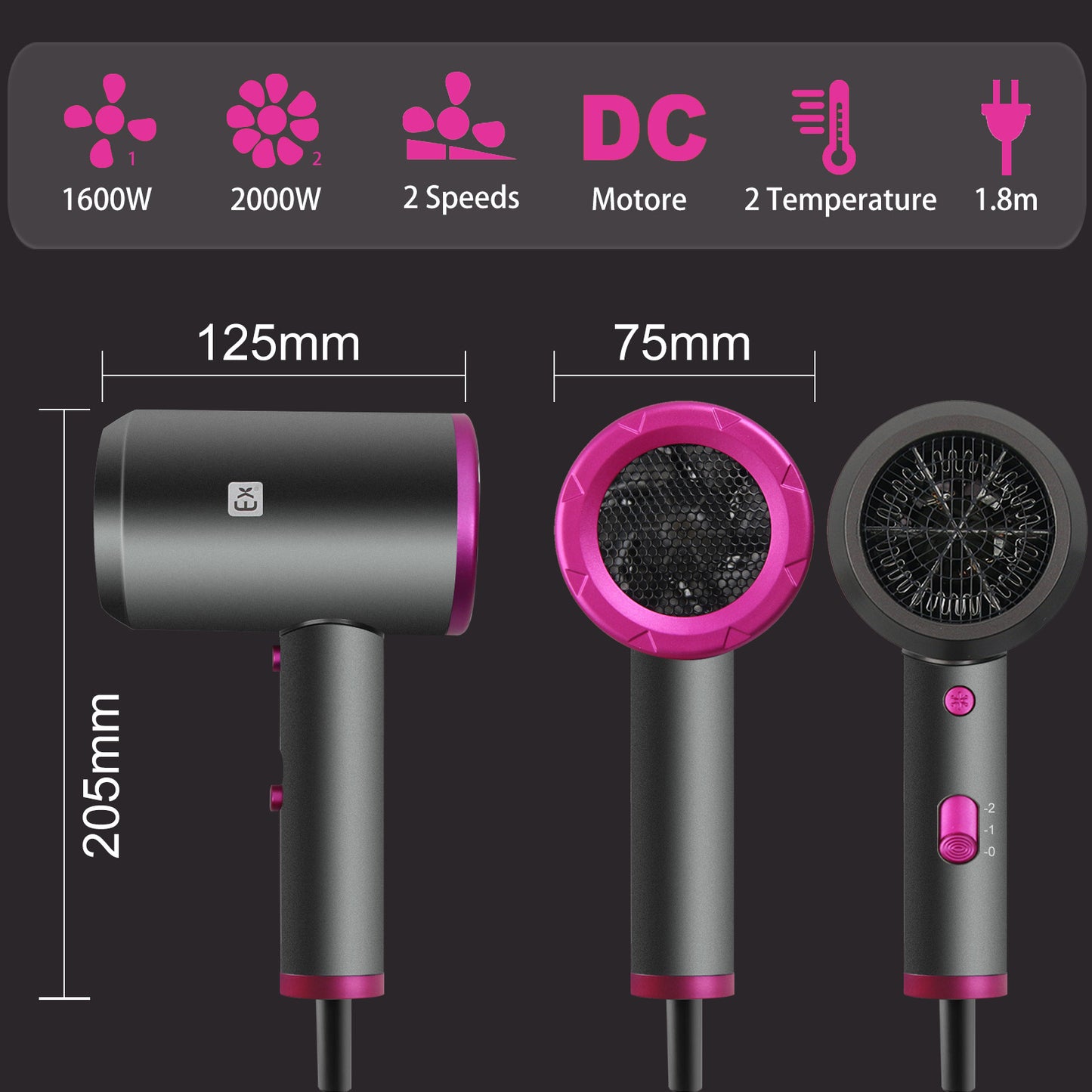 Professional Hair Dryer with Diffuser Household Fast Dry Electric Hairdryer UK