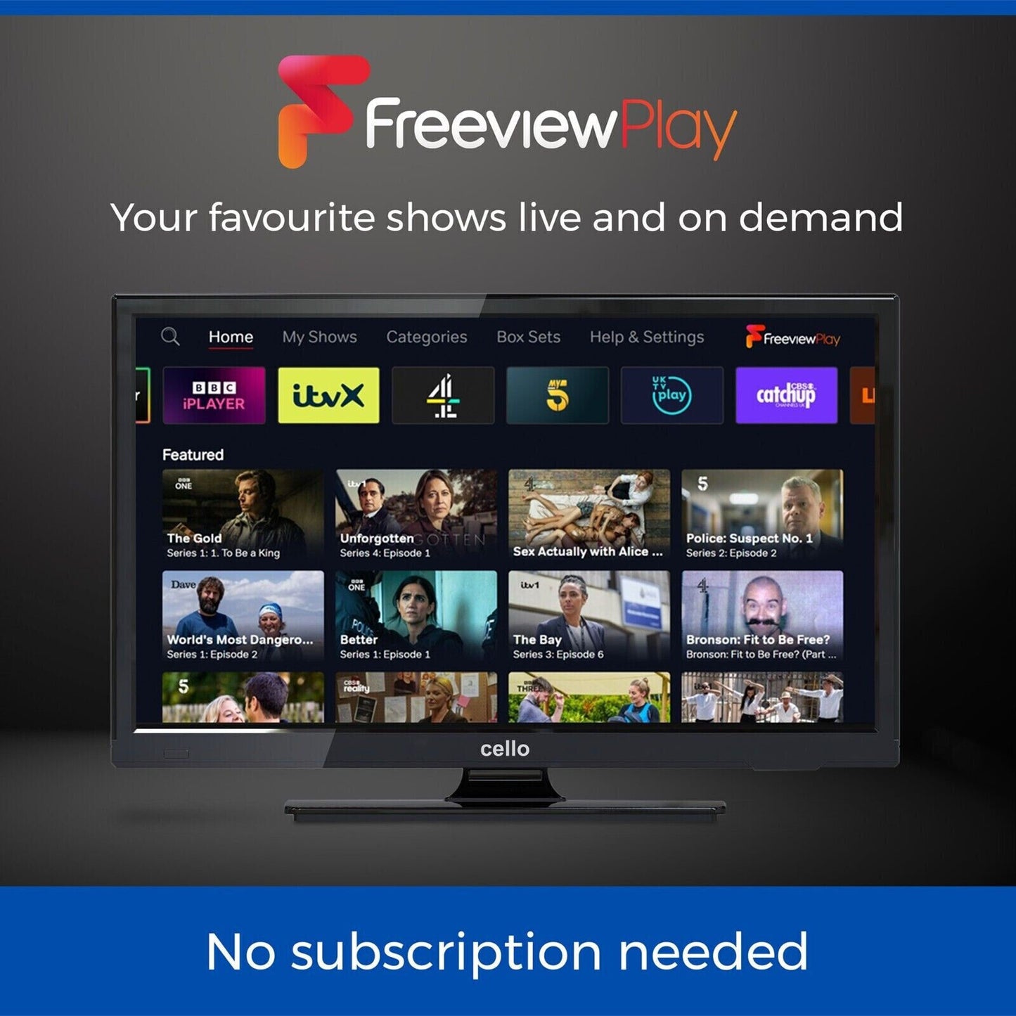 Cello 32 Inch Smart 12v 24v 240v TV WiFi Freeview Play  Freesat CARAVAN TV WHITE