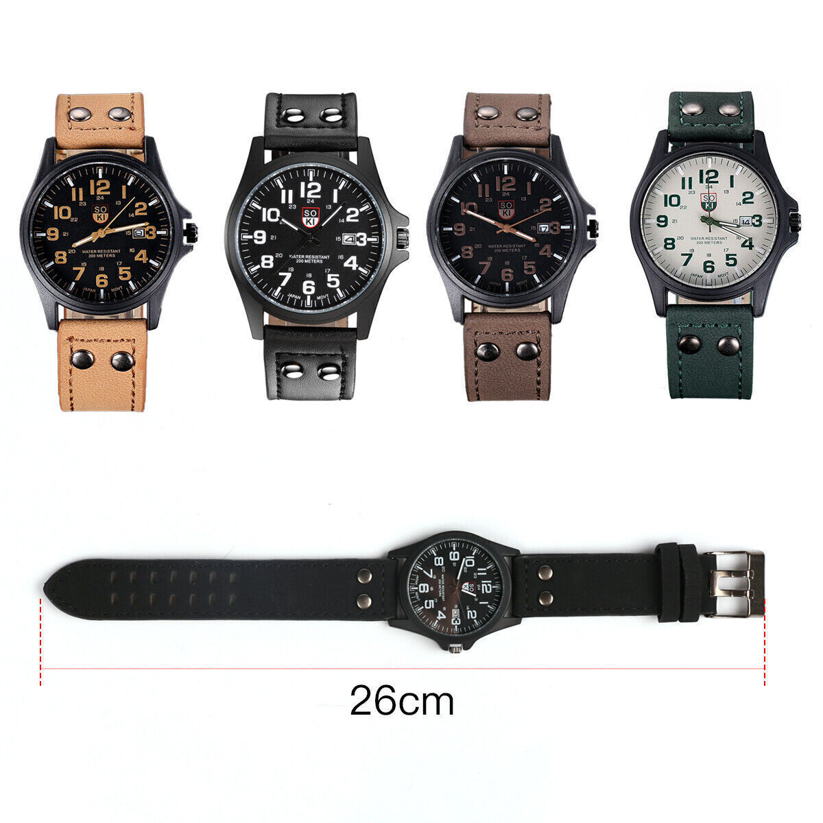 Men’s Military Leather Date Quartz Analog Army Casual Dress Wrist Watches UK